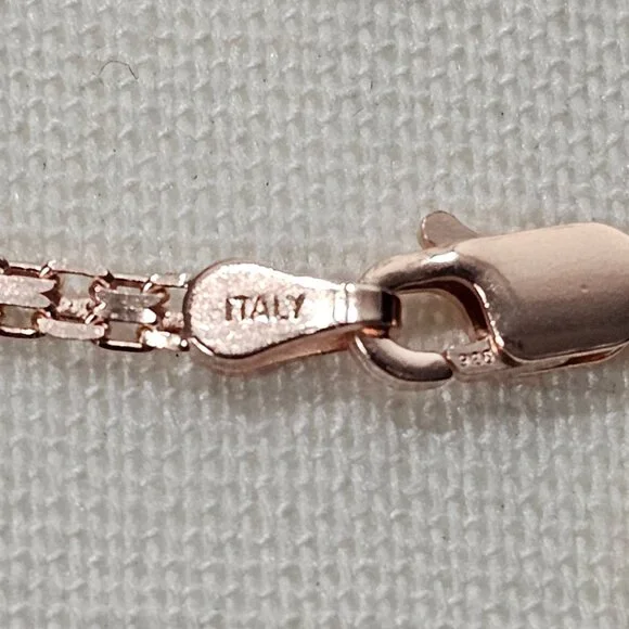 Italian New 925 Sterling Silver Bismark Rose Gold Single Strand Chain Necklace
